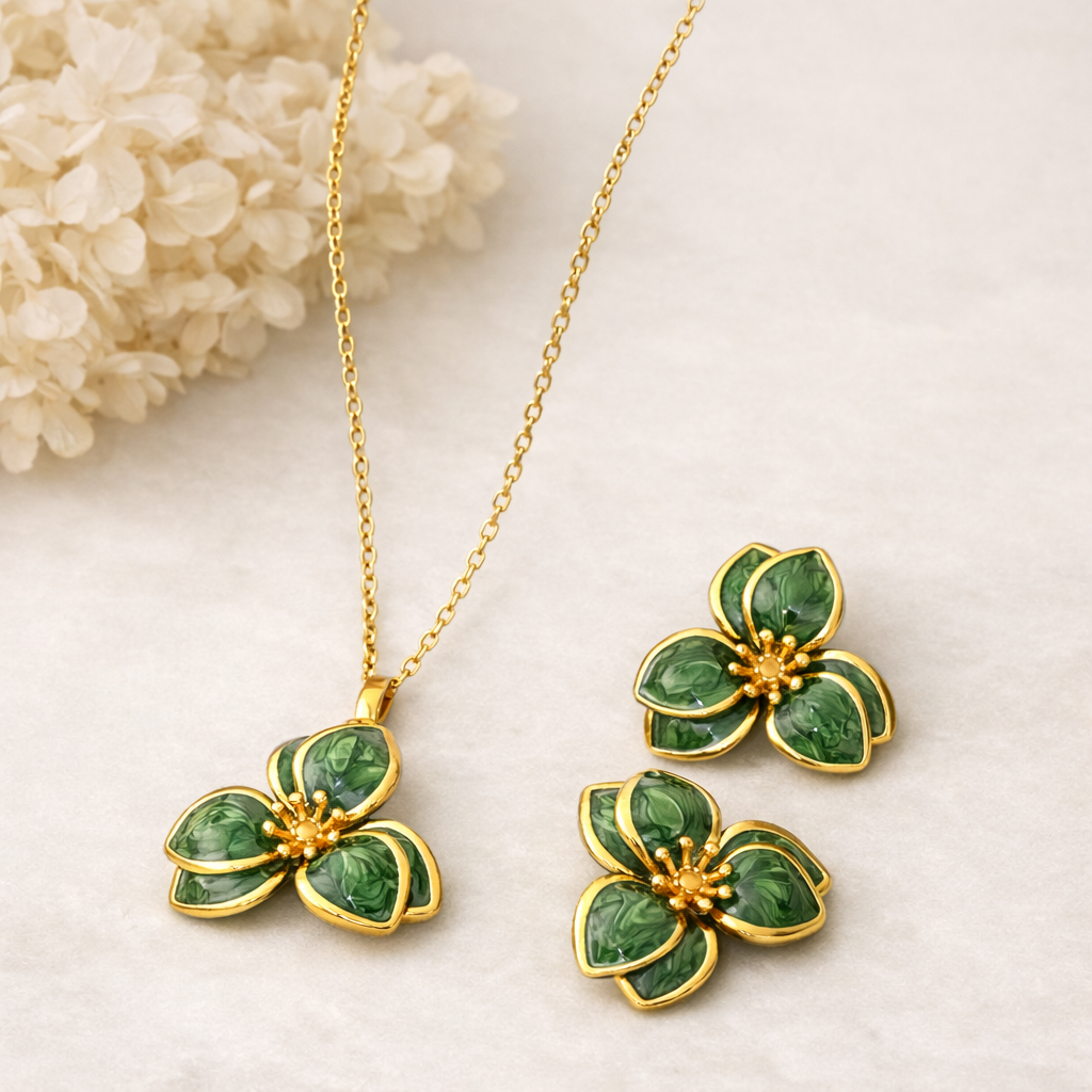 Set Collar y Aretes Orquídea Verde